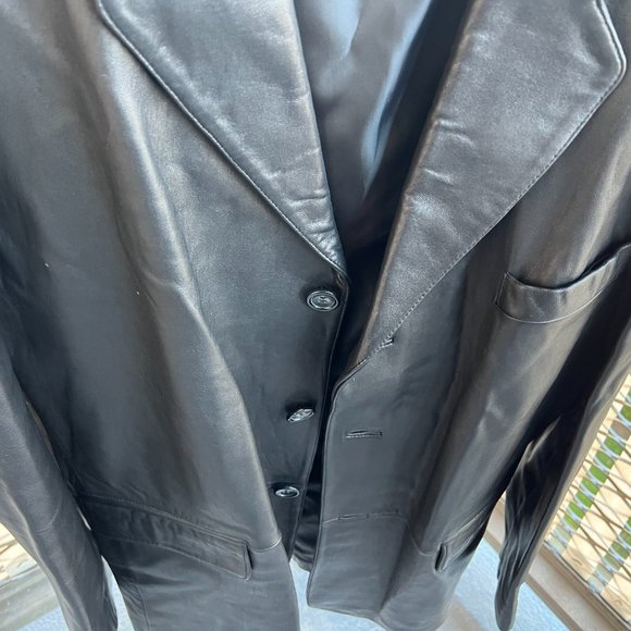Morton & Rossi Three Button Pocket Coat Black Leather Jacket XXL - Picture 8 of 11